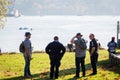 NORTH VANCOUVER, BC, CANADA - OCT 28, 2017: North Vancouver RCMP standing watch over the Kinder Morgan pipeline protest