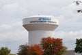 North Wales, Pennsylvania, U.S.A - October 21, 2023 - The water tower of NWWA Montgomery Township with the fall foliage