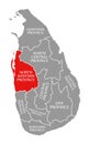 North Western Province red highlighted in map of Sri Lanka