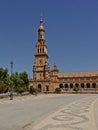 North wing tower of Plaza de Espana on a sunny day in Sevilla, Spain