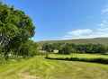 North Yorkshire Landscape, With Mown Fields, And Farms In, Aysgarth, Yorkshire, UK