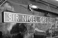 Sir Nigel Gresley nameplate in black and white 