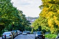 Northampton UK - Aug 15 2017: Cloudy Day Cityscape View of Northampton UK with road in foreground Royalty Free Stock Photo