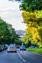 Northampton UK - Aug 15 2017: Cloudy Day Cityscape View of Northampton UK with road in foreground Royalty Free Stock Photo