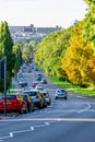 Northampton UK - Aug 15 2017: Cloudy Day Cityscape View of Northampton UK with road in foreground Royalty Free Stock Photo