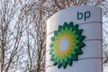 Northampton, UK - Feb 25, 2018: Day view of British Petroleum BP logo in town center