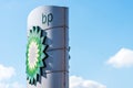 Northampton, UK - Feb 26, 2018: Day view of British Petroleum BP logo in town center