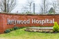 Northampton UK January 13 2018: Berrywood Hospital logo sign post Royalty Free Stock Photo