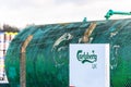 Northampton UK January 06 2018: Carslberg UK logo sign over green tank for liquid