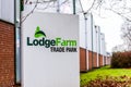 Northampton UK January 11 2018: Lodge Farm Trade Park logo sign post Royalty Free Stock Photo