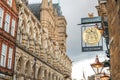 Northampton UK January 28 2018: The Old Bank pub logo sign over Northampton Guildhall building