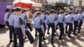 Northampton UK: 29 June 2019 - Armed Forces Day Parade Cadets marching on Market Square Royalty Free Stock Photo