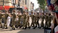 Northampton UK: 29 June 2019 - Armed Forces Day Parade Troops marching on Abingron Street Royalty Free Stock Photo