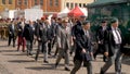 Northampton UK: 29 June 2019 - Armed Forces Day Parade Veterans marching on Market Square Royalty Free Stock Photo