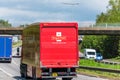 Northampton, UK - May 10th 2019: royal mail box truck on uk motorway in fast motion Royalty Free Stock Photo