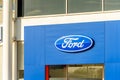 Northampton, UK - Oct 25, 2017: Day view of Ford logo at Riverside Retail Park