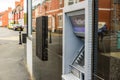 Northampton UK October 3, 2017: Natwest bank ATM closed down with wooden board Northampton