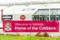 Northampton UK October 29, 2017: Northampton Cobblers Home Staium logo sign in Sixfields Retail Park