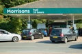 Northampton UK - Sep 26 2021: long car queue at Morrisons petrol station. Petrol and diesel fuel shortages