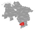 Northeim county red highlighted in map of Lower Saxony Germany Royalty Free Stock Photo