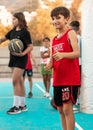 Northen Cyprus, Girne, Alsancak - Jule, 25, 2023: Basketball sport training for children teenagers around 7-14 years old