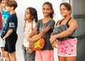 Northen Cyprus, Girne, Alsancak - Jule, 25, 2023: Group of happy smiling girls with balls on basketball sport training