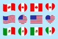 Northern america countries flags. vector illustration. Canada, USA, Mexico official flags. geometric shapes. Flat style