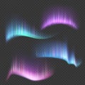 Northern aurora lights strips on transparent background