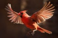 Northern Cardinal Bird in Flight on Dark Background . AI generated Illustration Royalty Free Stock Photo
