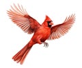 Northern Cardinal Bird in Flight on White Background. AI generated Illustration Royalty Free Stock Photo