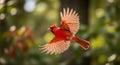 Northern Cardinal in Flight with Spread Wings Royalty Free Stock Photo