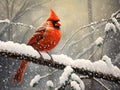 Ai Generated illustration Wildlife Concept of Northern Cardinal in snow storm Royalty Free Stock Photo