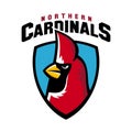 Northern cardinal sport logo angry bird team shield mascot.