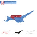 Northern Cyprus blue Low Poly map with capital North Nicosia