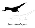 Northern Cyprus Map. Cypriot Turk Black silhouette and outline map isolated on white background. Turkish Republic of Northern Cypr