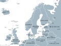 Northern Europe, gray political map