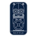 Northern fantasy battle line art dark blue emblem with Viking owl helmet and shield and axes.