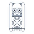 Northern fantasy battle line art emblem with Viking owl helmet and shield and axes.