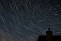 Northern hemisphere star trails with building chimney and following The Plough constellation during the Covid-19 pandemic with Royalty Free Stock Photo