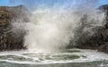 Northern Ireland Antrim Coast Ballintoy Harbour long exposure rocks sunset waves beautiful scenery Royalty Free Stock Photo