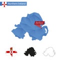 Northern Ireland blue Low Poly map with capital Belfast