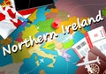 Northern Ireland travel concept map background with planes, tickets. Visit Northern Ireland travel and tourism destination concept