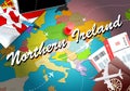 Northern Ireland travel concept map background with planes, tickets. Visit Northern Ireland travel and tourism destination concept