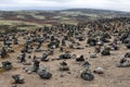 Northern landscape with stony soil. Tourist trail in Russia. Slides of stones.