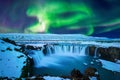 Northern Light, Aurora borealis at Godafoss waterfall in winter, Iceland Royalty Free Stock Photo