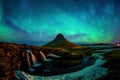 Northern Light, Aurora borealis at Kirkjufell in Iceland. Kirkjufell mountains in winter Royalty Free Stock Photo