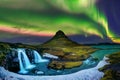 Northern Light, Aurora borealis at Kirkjufell in Iceland. Kirkjufell mountains in winter Royalty Free Stock Photo