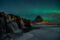 Northern Light, Aurora borealis at Kirkjufell in Iceland. Kirkjufell mountains in winter Royalty Free Stock Photo