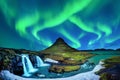 Northern Light, Aurora borealis at Kirkjufell in Iceland. Kirkjufell mountains in winter Royalty Free Stock Photo