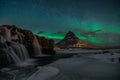 Northern Light, Aurora borealis at Kirkjufell in Iceland. Kirkjufell mountains in winter Royalty Free Stock Photo